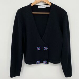 Vintage 70s Cardigan Sweater Shrug Size Medium 49%‎ Lambswool Black Robert Scott